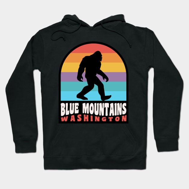 Blue Mountains Washington Camping Bigfoot Sasquatch Hiking Hoodie by PodDesignShop